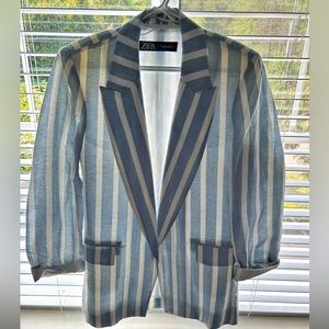Zara Light Blue/White Stripes Blazer